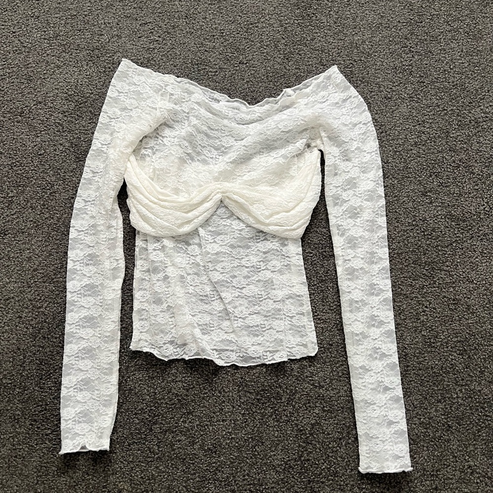 Elegant Off-Shoulder Lace Blouse in White
